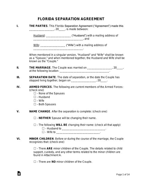 Free Florida Separation Agreement Template - PDF | Word – eForms