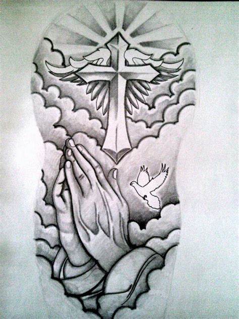 Beautiful Praying Hands And Cross Christian Tattoo Design