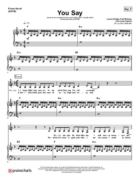 You Say (Piano) Sheet Music PDF (Lauren Daigle) - PraiseCharts