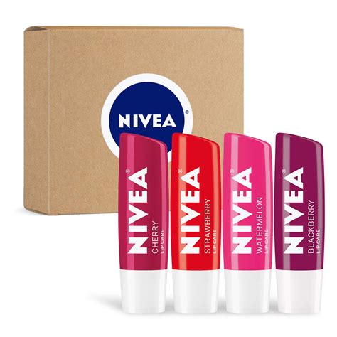 NIVEA Lip Care Fruit Variety Pack - Tinted Lip Balm for Beautiful, Soft Lips - Pack of 4 ...