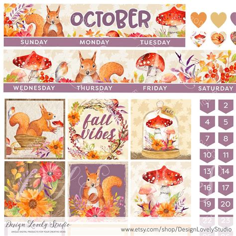 Printable OCTOBER Monthly Stickers Kit Happy Planner October | Etsy ...