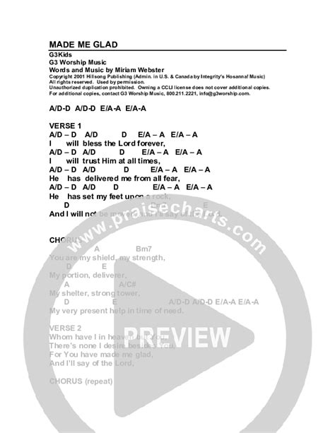 Made Me Glad Chords PDF (G3 Kids) - PraiseCharts