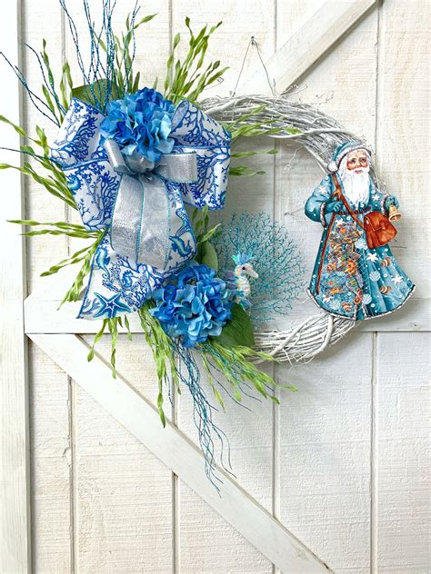 Coastal Christmas Wreathsanta Beach Wreath for Front | Etsy