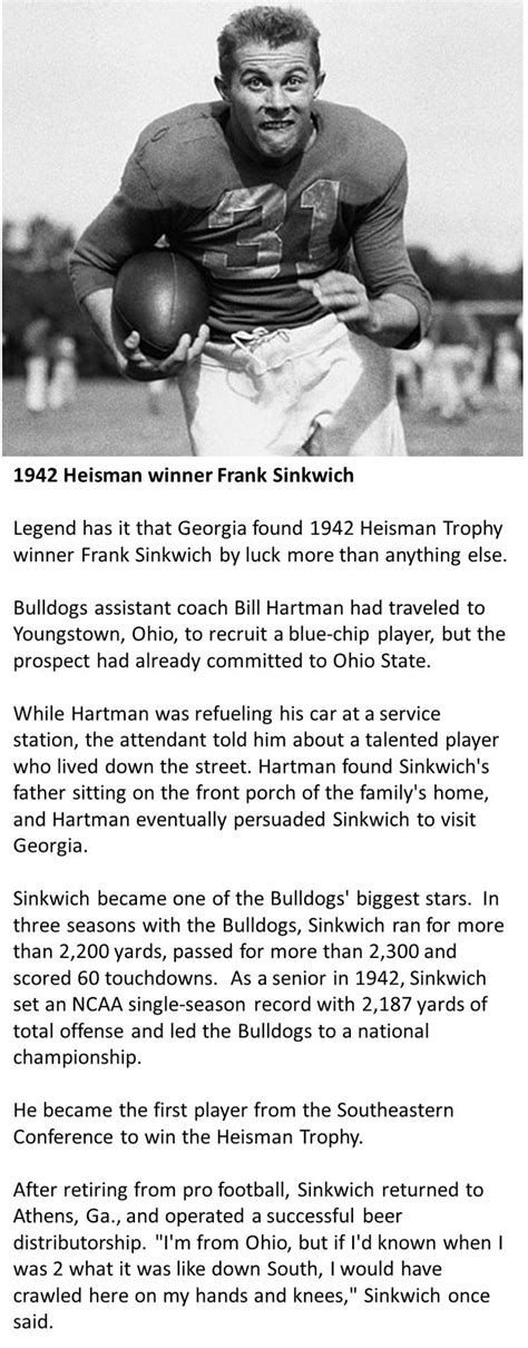 Frank Sinkwich - 1942 Heisman Memorial Trophy Winner - University of ...