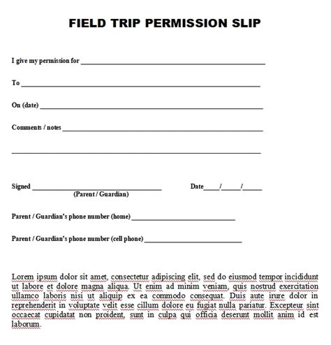 10+ field trip permission slip template | Template Business PSD, Excel ...