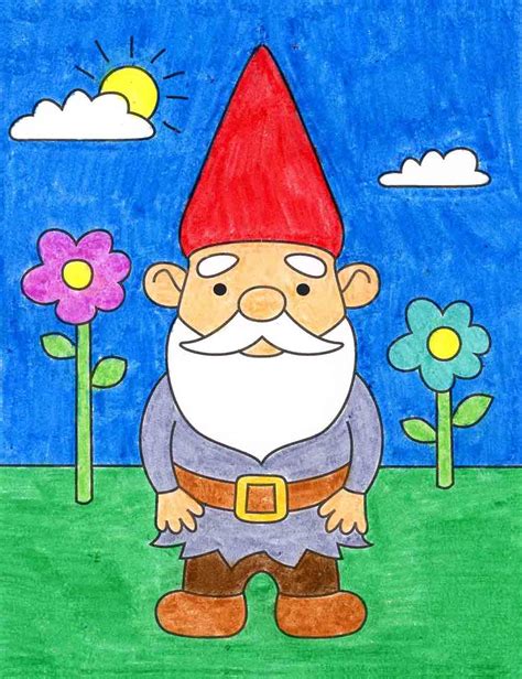 Easy How to Draw a Gnome Tutorial and Gnome Coloring Page