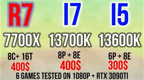 I5 13600K VS I7 13700K VS R7 7700X 1080P WITH DDR5 RAM GAMING BENCHMARKS + RTX 3090TI - YouTube