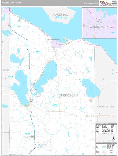 Cheboygan County, MI Wall Map Premium Style by MarketMAPS