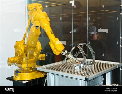 Robot welding machine on display at Harley-Davidson's new museum in Milwaukee, Wisconsin,USA ...