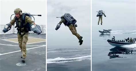 Watch Mind-Blowing Footage of Actual Jet Suit Flying Between 2 Fast Moving Royal Navy Boats