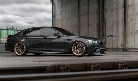 black-bmw-f10-m5-bronze-adv1-wheels-gold-lips-directional-luxury-rims-b ...