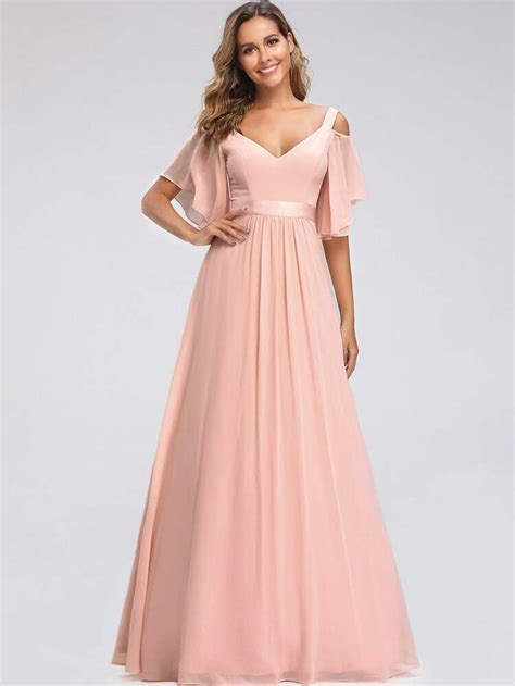 EverPretty Cold Shoulder Flutter Sleeve Maxi Formal Dress | SHEIN USA in 2020 | Elegant dresses ...