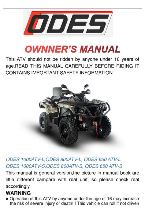 ODES 1000ATV-L OWNER'S MANUAL Pdf Download | ManualsLib