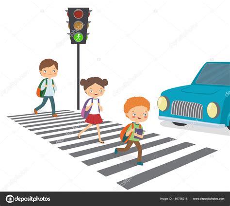 Children cross the road to a green traffic light Stock Vector by ©MarinaMays 186766218