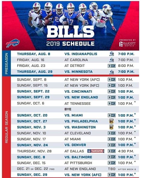 Buffalo Bills Printable Schedule