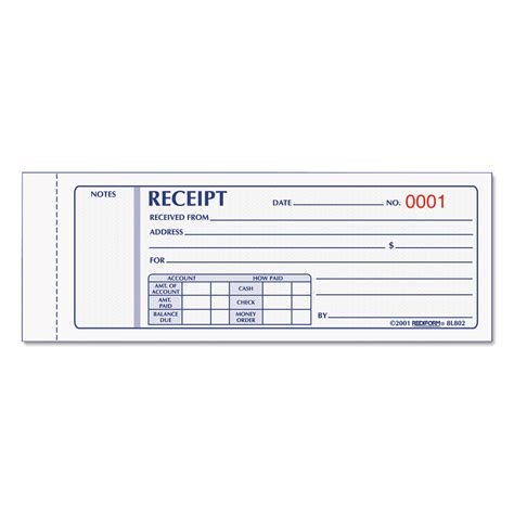 Receipt Book, Three-Part Carbonless, 7 x 2.75, 4 Forms/Sheet, 50 Forms Total - Reparto