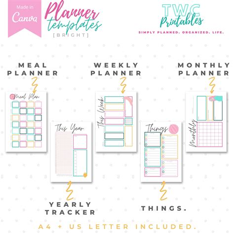 Canva Planner Templates 10 Pages Editable Planner Pages for Canva, Planner Inserts, Daily Weekly ...