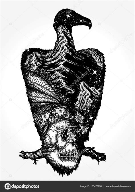 Vulture skull tattoo | Vulture tattoo art. Indian Skull and mountains. Vulture — Stock Vector ...