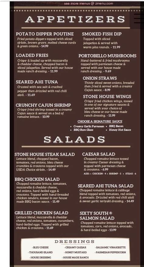 Menu at Stone House Neighborhood Grill steakhouse, Newberry