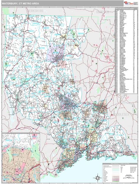 Waterbury, CT Metro Area Wall Map Premium Style by MarketMAPS - MapSales