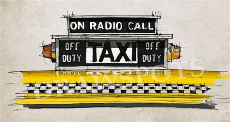 New York Taxi Sign, Yellow Cab Sketch, Colorful Handmade Drawing. Original Handmade Drawing Art ...