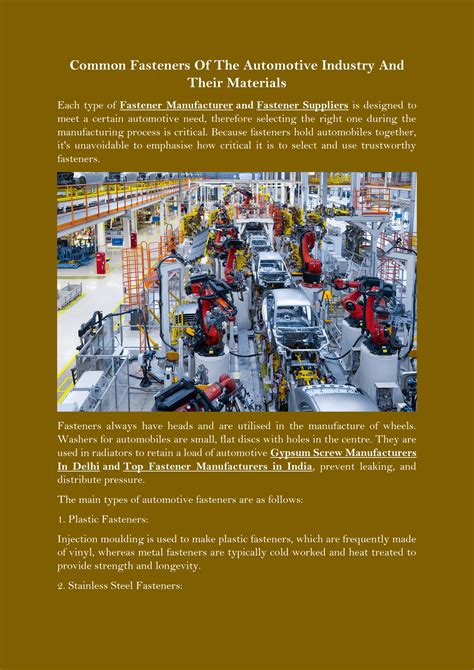 Common Fasteners Of The Automotive Industry And Their Materials by fastenerworldofficial - Issuu