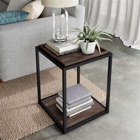 Nathan James Nash Black Accent End Table or Modern Side Table with Nutmeg Wood Finish Tray Top ...