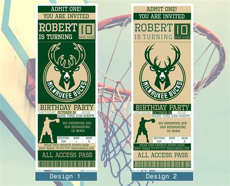 Milwaukee Bucks Birthday Invitation Ticket Invitation Bucks | Etsy