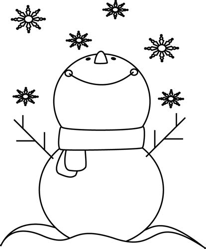 Black and White Snowman Catching Snowflakes Clip Art - Black and ... | Snowman coloring pages ...