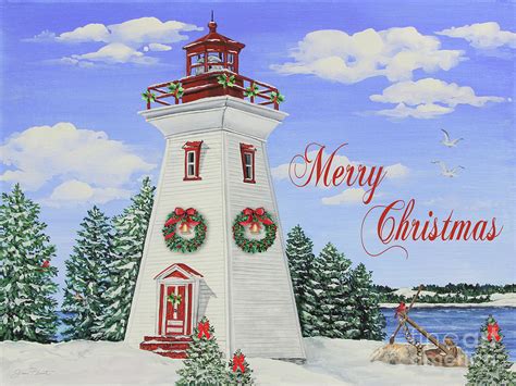 Merry Christmas Lighthouse-JP3901 Painting by Jean Plout - Fine Art America