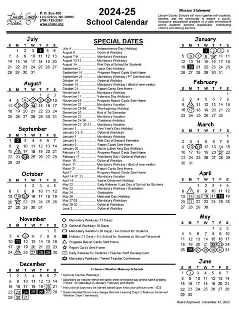 Lincoln County Schools Calendar 2024-2025 | Holiday Breaks