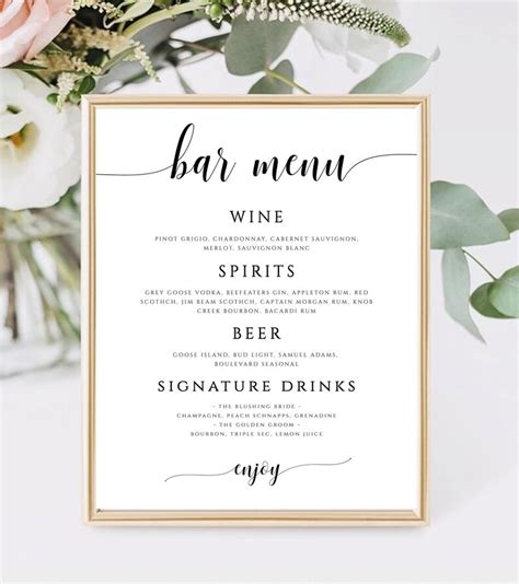 Editable Wedding Bar Menu Template Printable Bar Menu Sign | Etsy