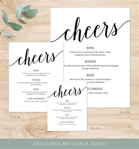 Wedding Bar Menu Sign Rustic Wedding Menu Template Drink | Etsy