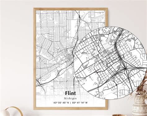 Flint City Map Print, Flint Michigan Map Poster, USA City Street Map ...