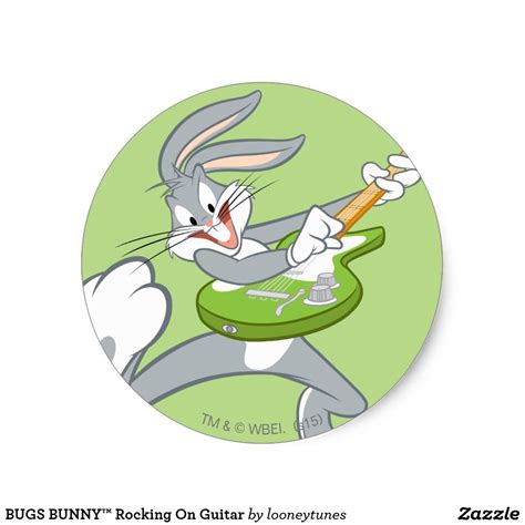 BUGS BUNNY™ Rocking On Guitar Classic Round Sticker | Zazzle.com ...