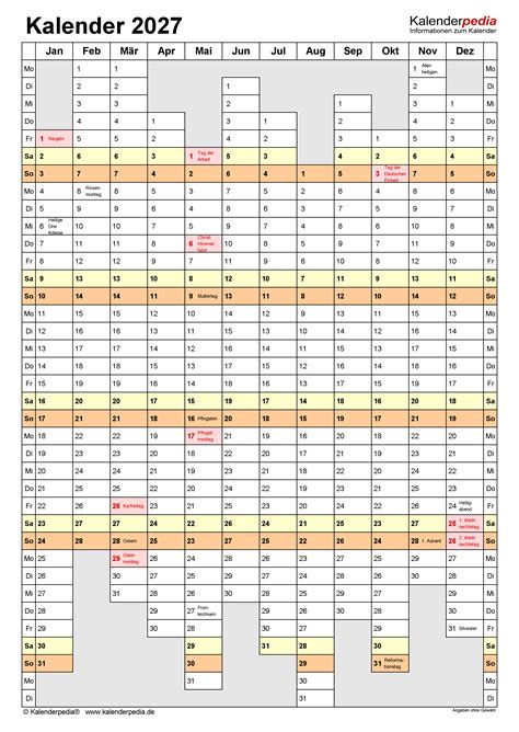 Kalender 2027 zum Ausdrucken als PDF (19 Vorlagen, kostenlos)