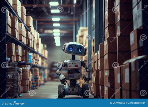 Robot Working at Warehouse. Stock Illustration - Illustration of ...