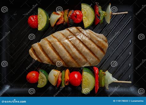 Grilled Chicken Breast with Brochette Vegetable Stock Image - Image of ingredient, onion: 118178033