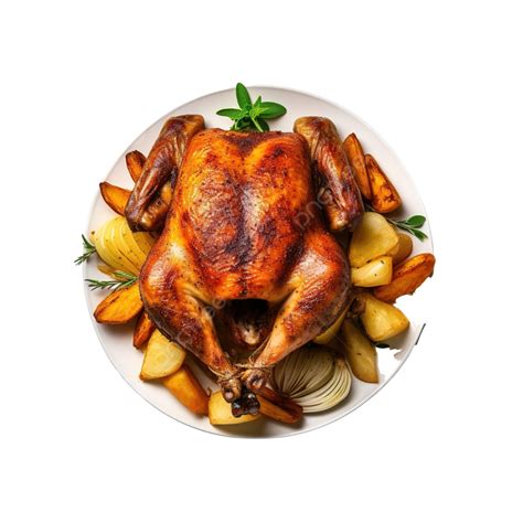 Top View Of Thanksgiving Roasted Chicken On Plate With Other Dishes ...