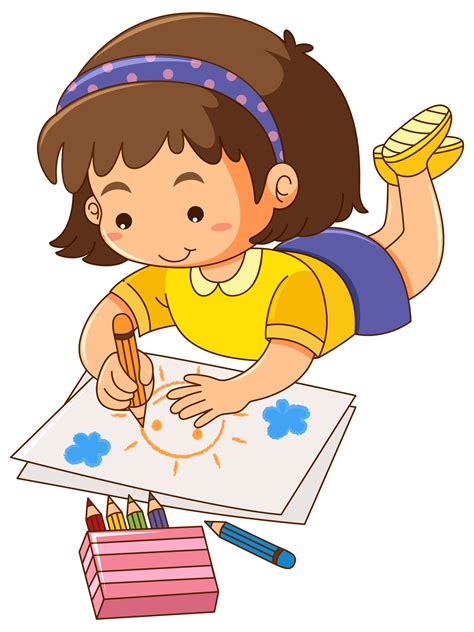 Little girl drawing sun on paper 374466 Vector Art at Vecteezy