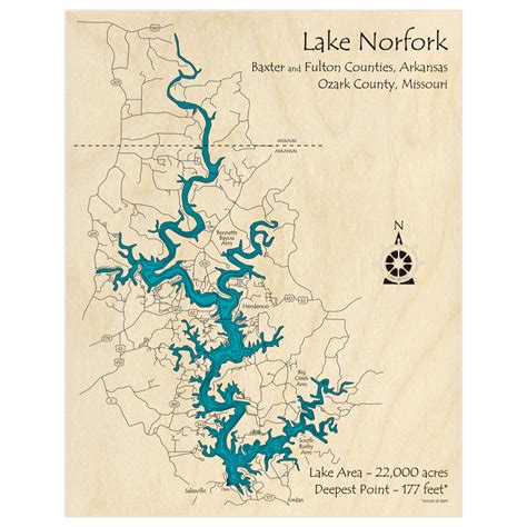 Lake Norfork 3D Custom Wood Map – Lake Art LLC