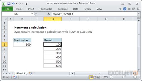 Increment a calculation with ROW or COLUMN - Excel formula | Exceljet