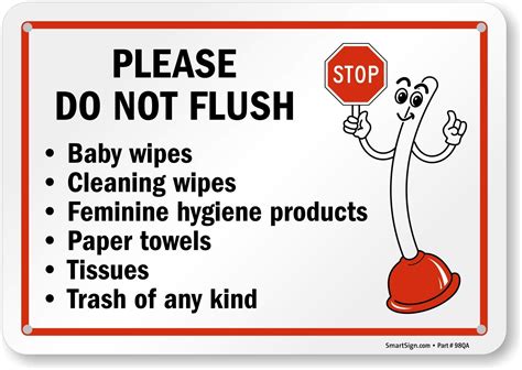 Buy SmartSign 7" x 10" 'Please Do Not Flush Wipes/Feminine Hygiene ...