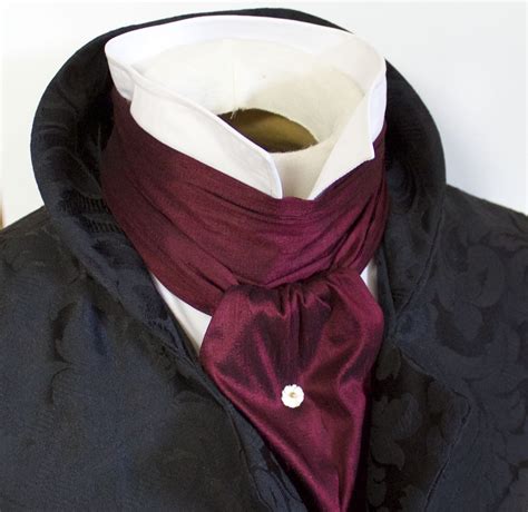 REGENCY SCARF Victorian Style Ascot Tie Cravat Maroon Wine Dupioni Silk ...