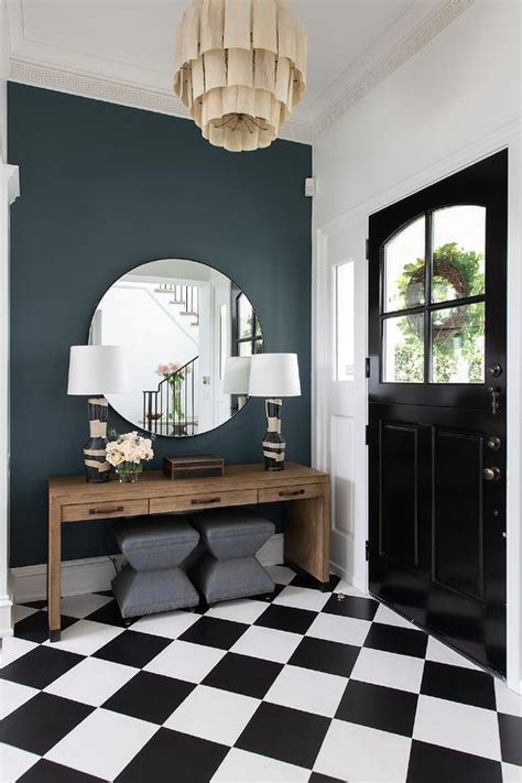 Black and White Checkered Floor in Foyer - Transitional - Entrance/foyer - Benjamin Moore ...