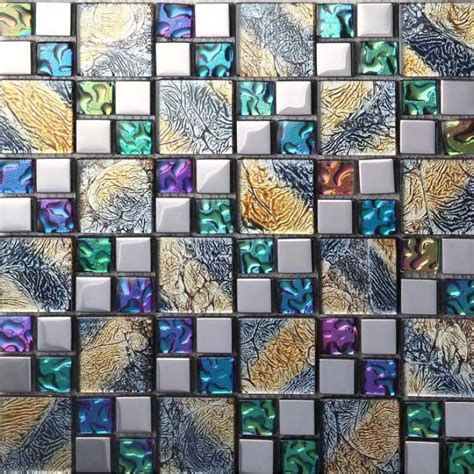 Iridescent glass mosaic tile brick plating crystal glass wall tile ...