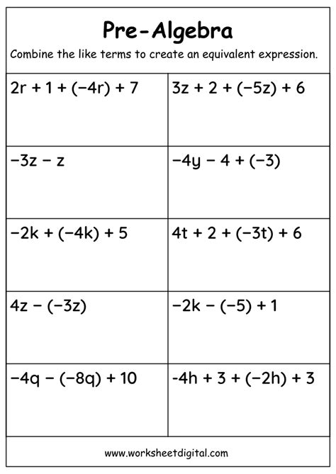 Grade 6 Expressions And Equations Worksheets