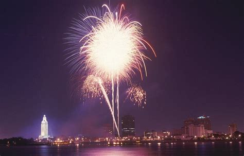 Fourth of July Fireworks display in Baton Rouge, La. State Capitol in ...