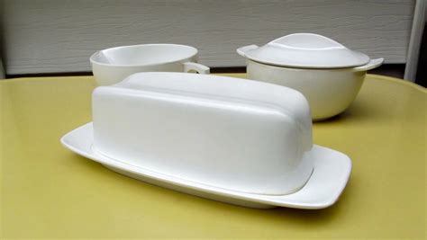 Retro White Plastic Butter Dish Sugar Bowl and Creamer, Vintage Plastic Butter Dish, Mid Century ...