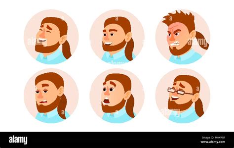 Character Business People Avatar Vector. Fat Bearded Man Face, Emotions Set. Creative Avatar ...
